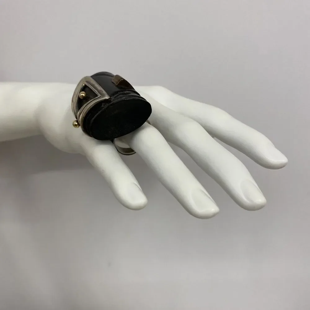 Fred Tate Sterling Ebony 14K Gold Ring True Work‎ of Art JUMBO Artsy Size 9 - Picture 4 of 6